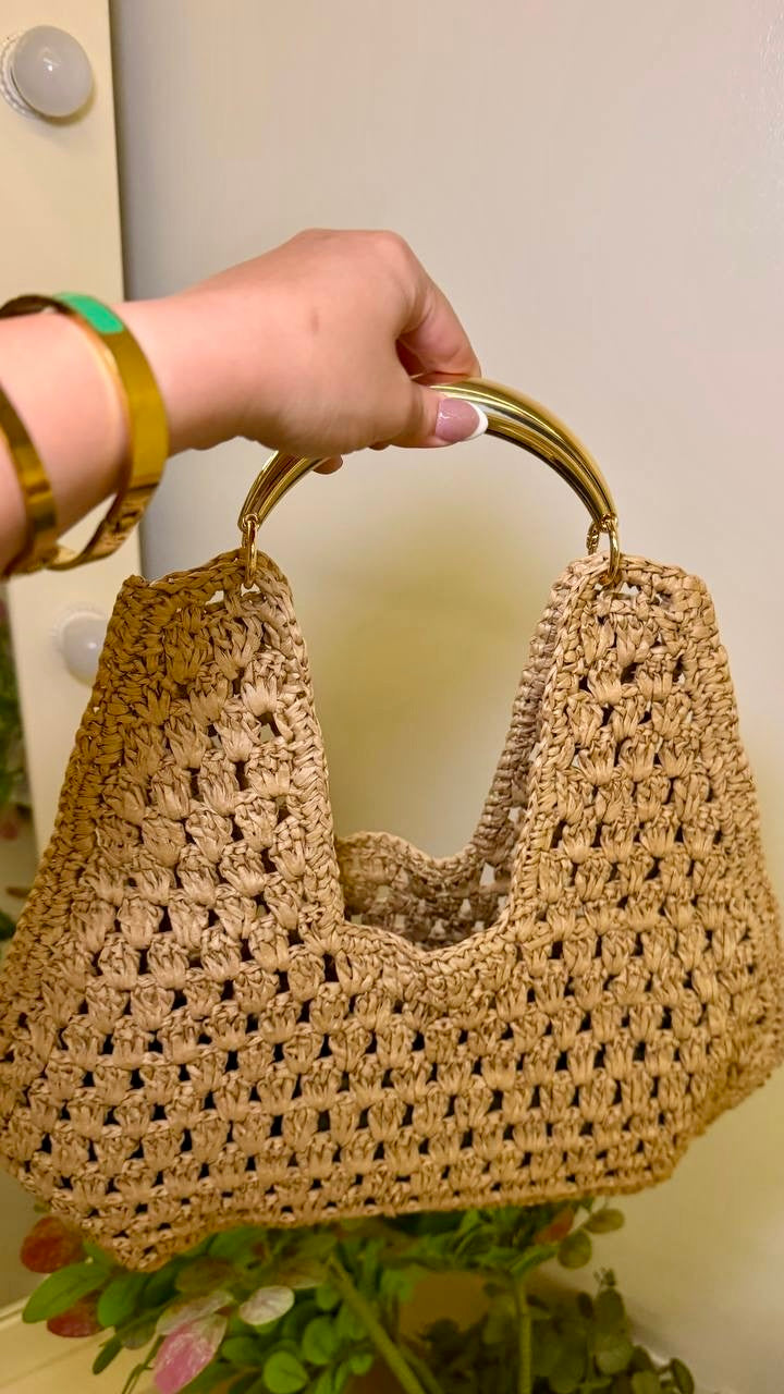 Maija Metal Handle Straw Bag