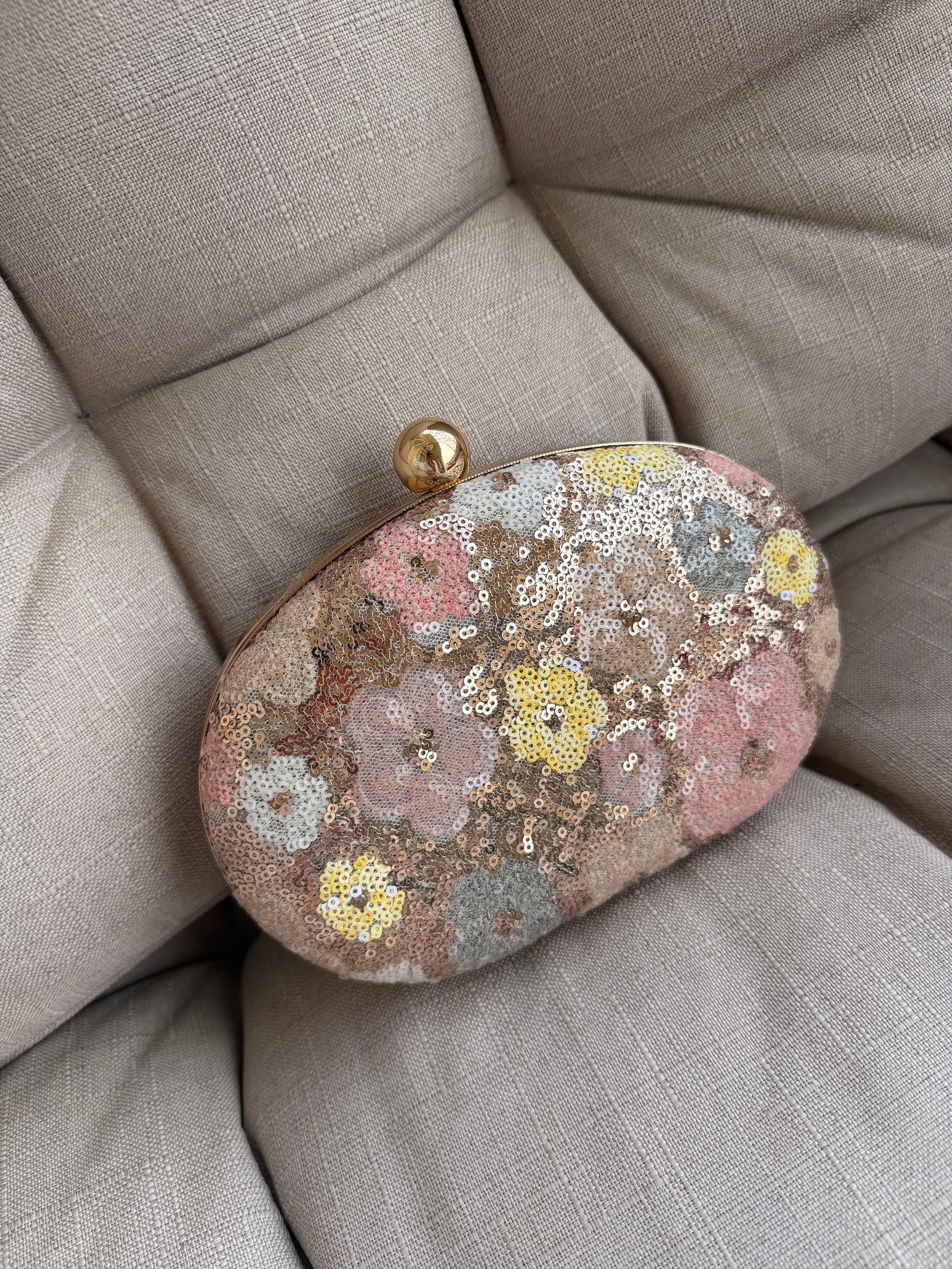 Blush Sequin Bloom Clutch