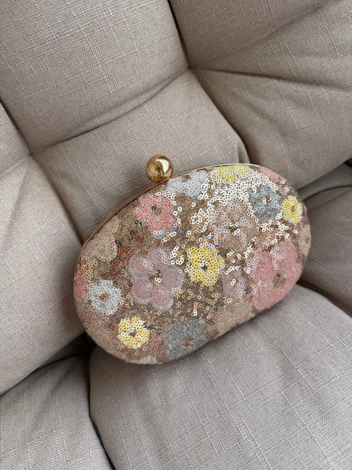 Blush Sequin Bloom Clutch