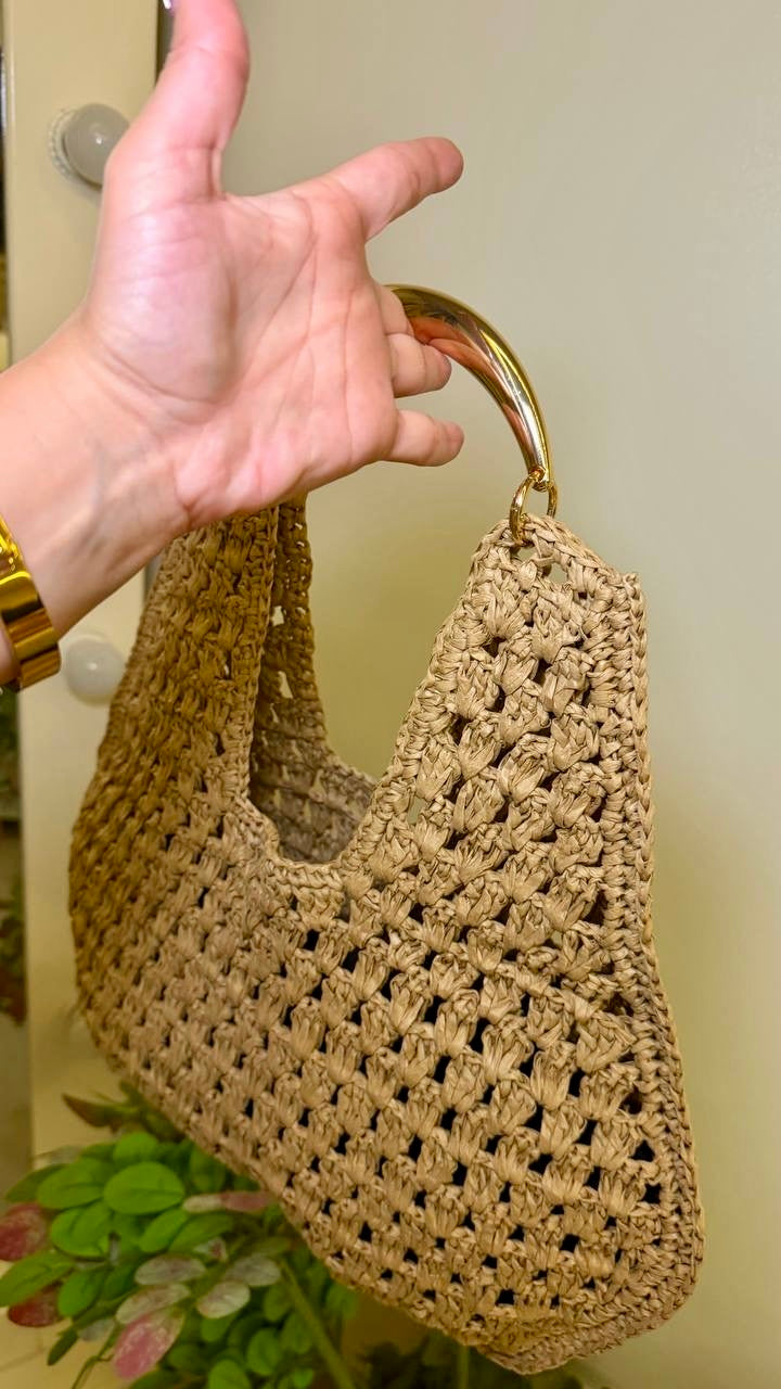 Maija Metal Handle Straw Bag