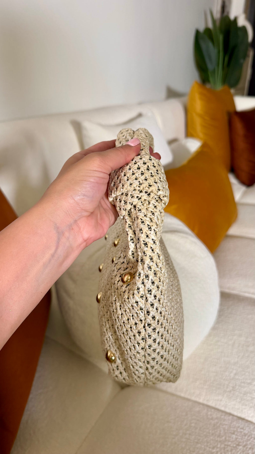 Beige Rivet Cloud Bag