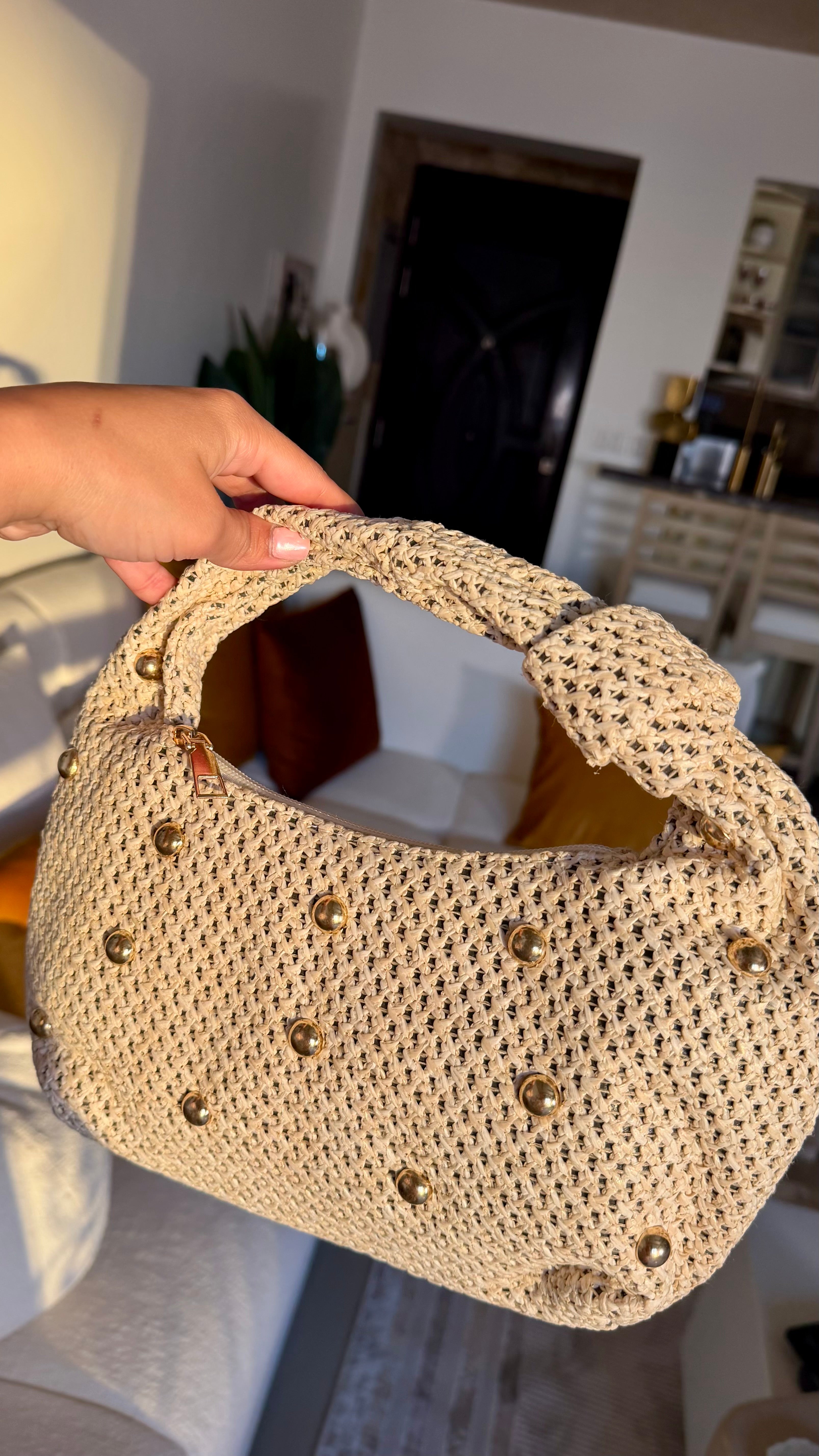 Beige Rivet Cloud Bag