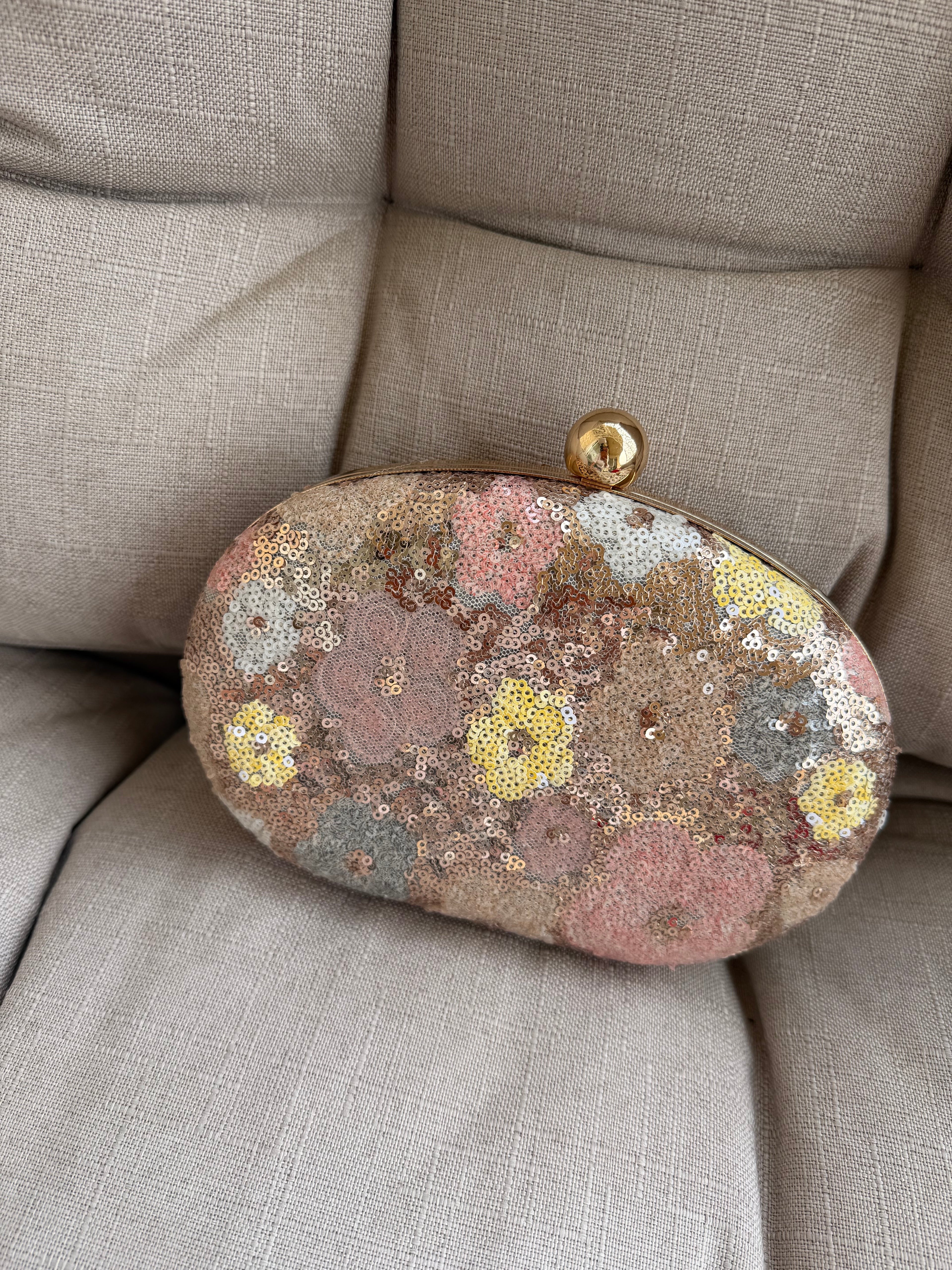 Blush Sequin Bloom Clutch