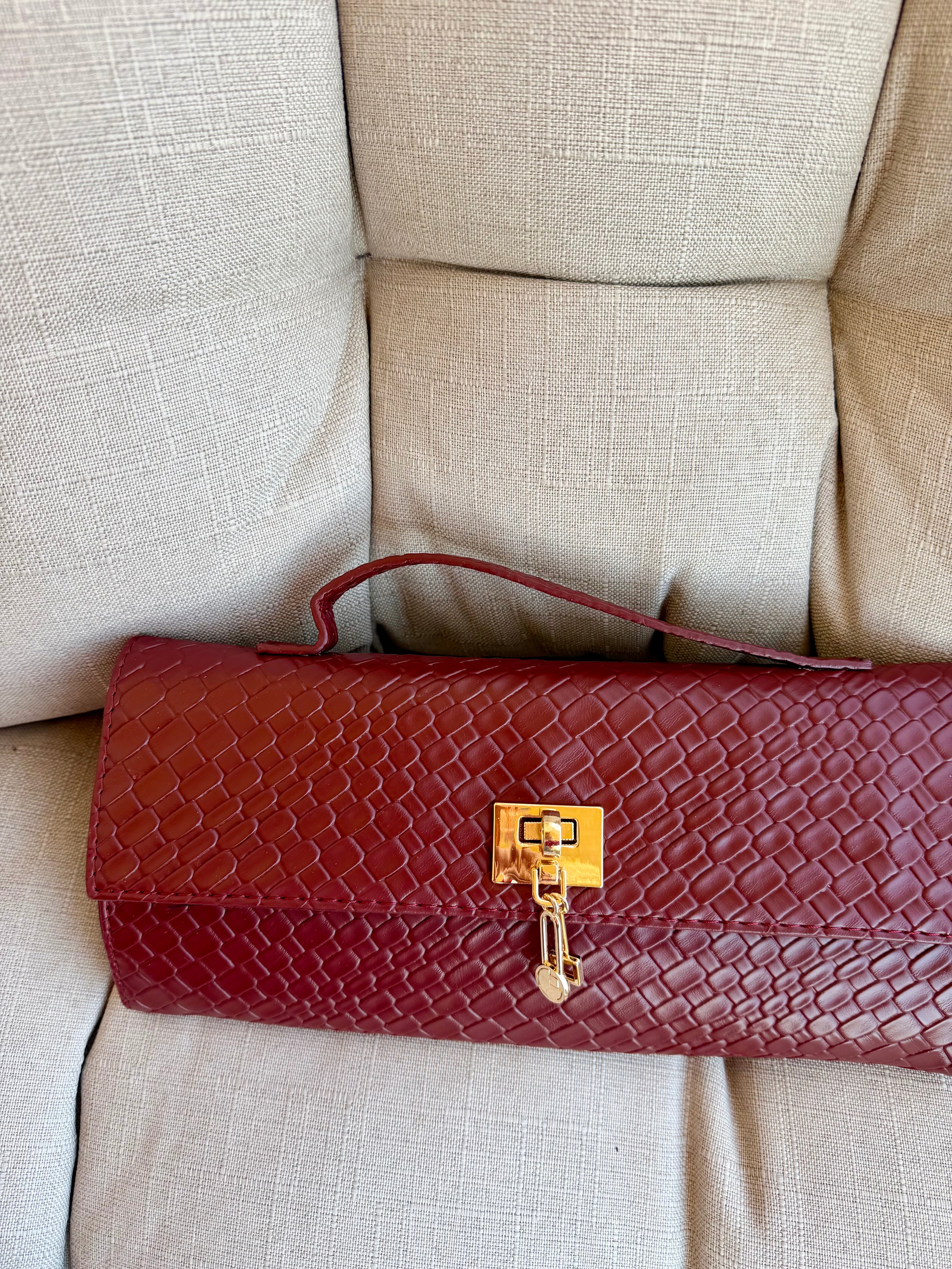Burgundy Weave Clutch