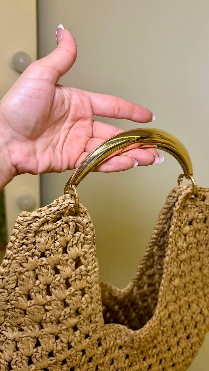 Maija Metal Handle Straw Bag