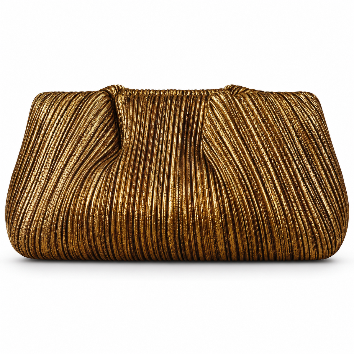 Antique Gold Pleated Pouch Clutch