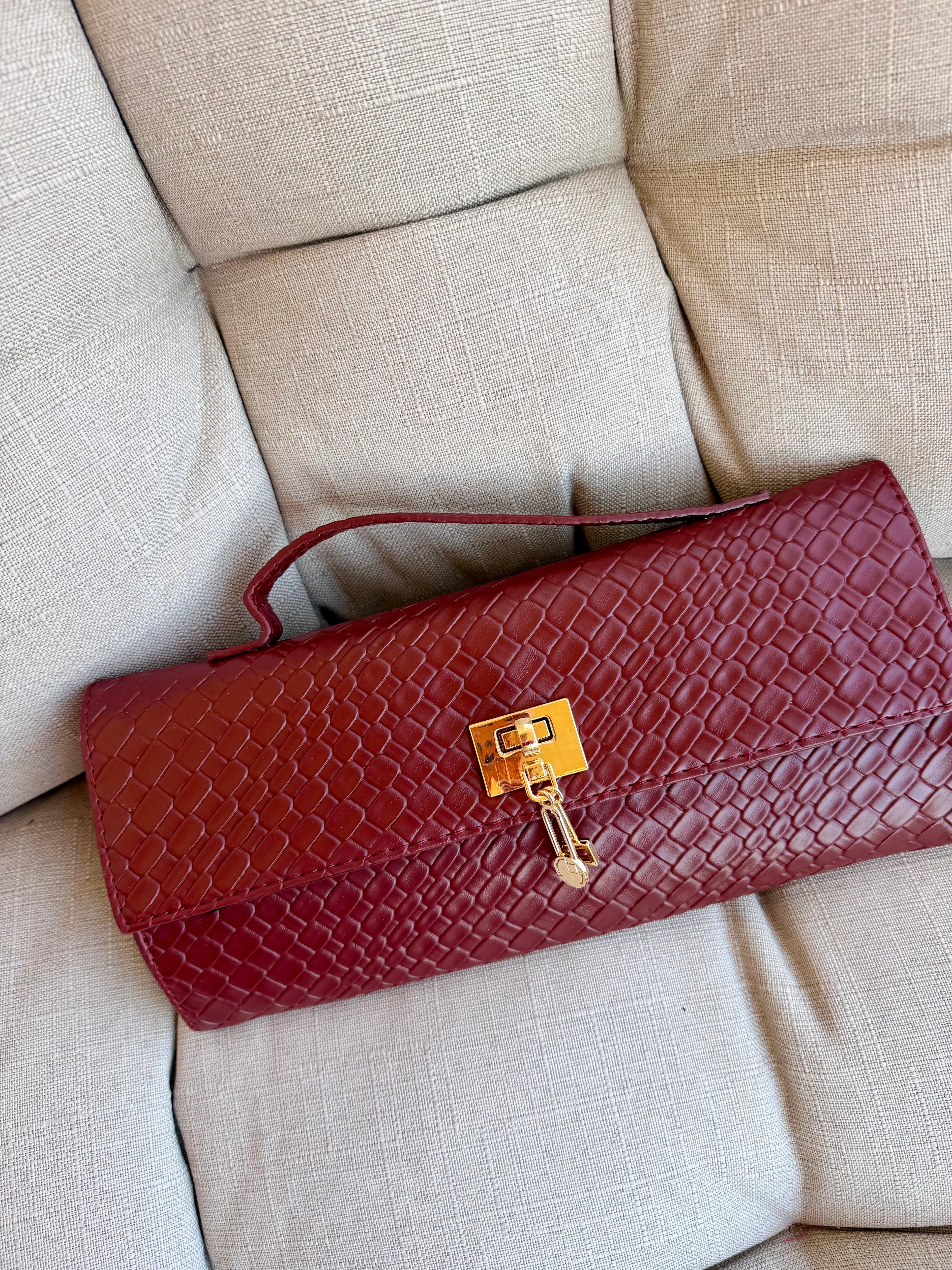 Burgundy Weave Clutch