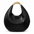 Black Woven Hobo Bag, Gold Arch Handle