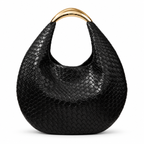 Black Woven Hobo Bag, Gold Arch Handle
