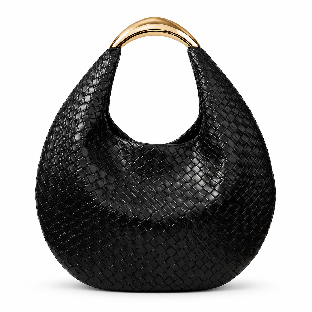 Black Woven Hobo Bag, Gold Arch Handle