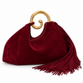 Burgundy Fringe Bag with Gold Spiral Handle