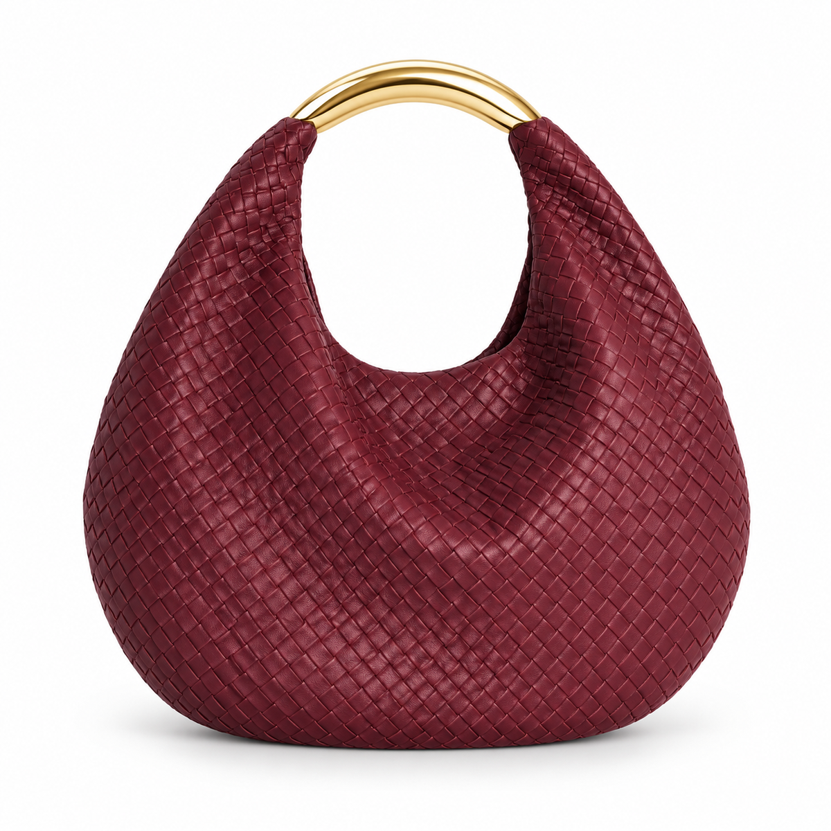 Burgundy Woven Hobo Bag with Gold Handle
