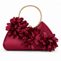Burgundy Floral Satin Ring-Handle Bag