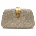 Champagne Metallic Clutch with Gold Leaf Clasp