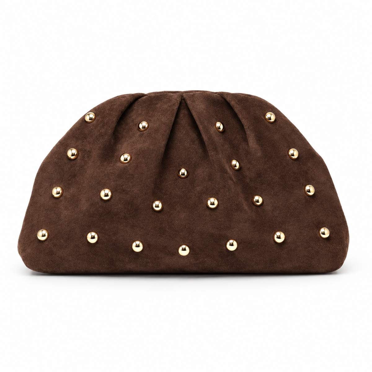 Dark Chocolate Stud-Embellished Suede Clutch