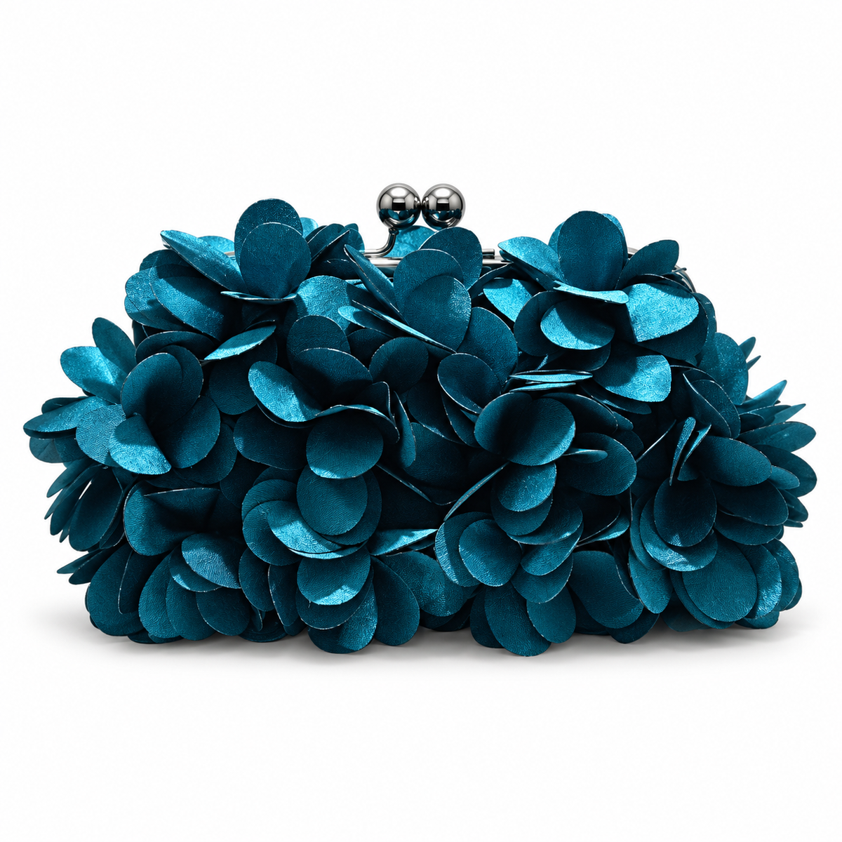 Deep Teal Sculpted Petal Kiss-Lock Clutch