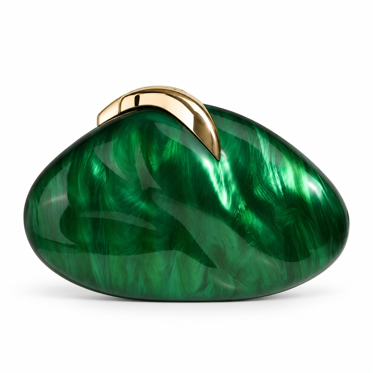 Emerald Sculptural Clutch with Gold Clasp