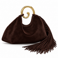 Burgundy Velvet Tassel Handbag with Golden Spiral Hook