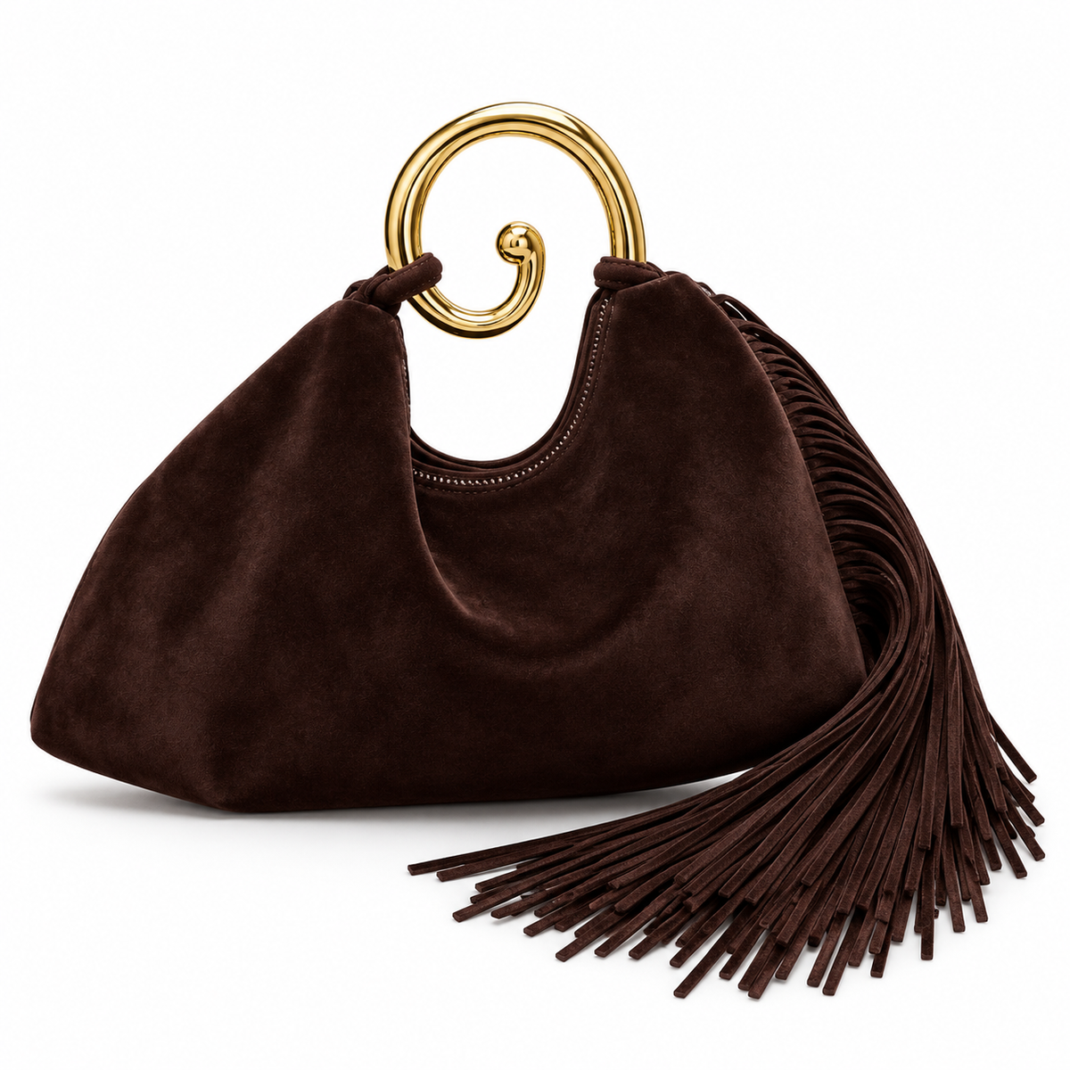 Burgundy Velvet Tassel Handbag with Golden Spiral Hook