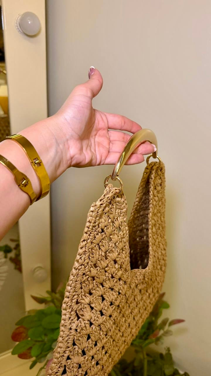 Maija Metal Handle Straw Bag