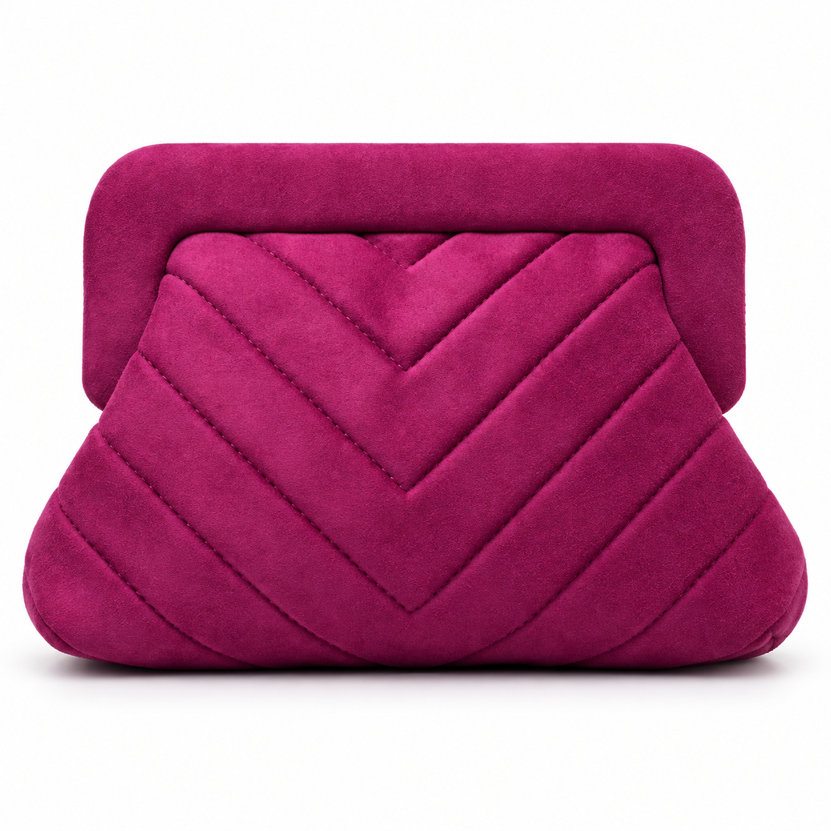 Fuchsia Chevron Quilted Suede Clutch
