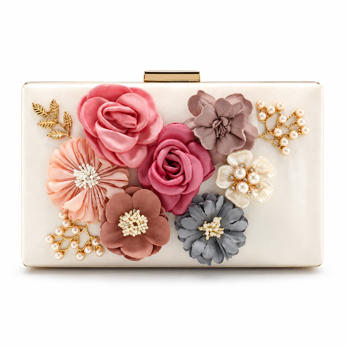 Ivory Floral Box Clutch