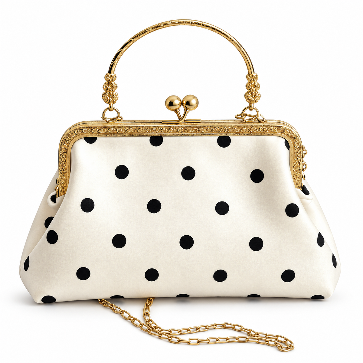 Ivory Satin Polka Dot Frame Handbag