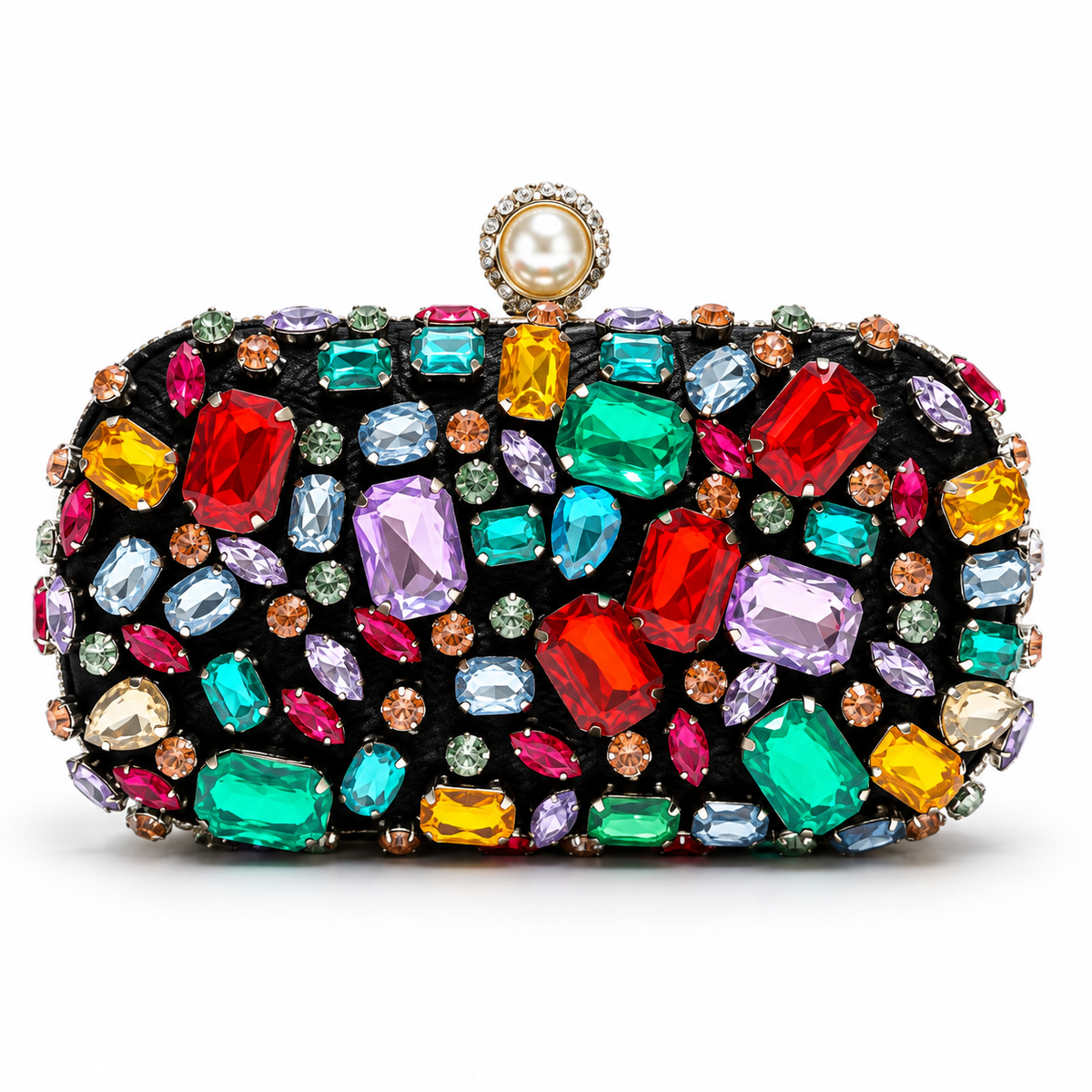 Multicolored Jeweled Crystal Box Clutch