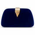 Navy Velvet Clutch with Gold Leaf Clasp