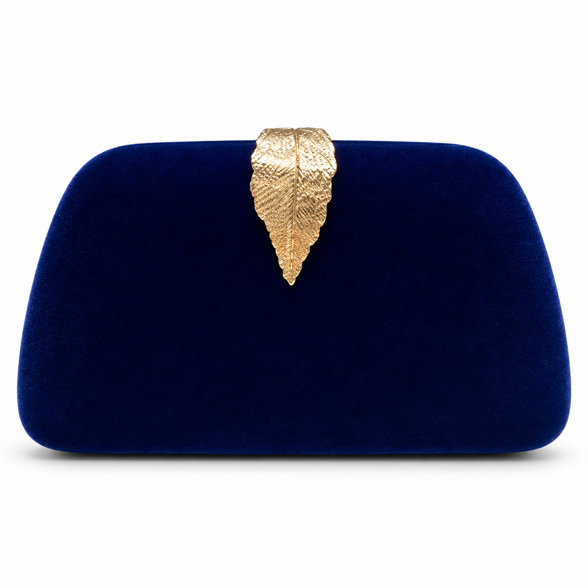 Navy Velvet Clutch with Gold Leaf Clasp
