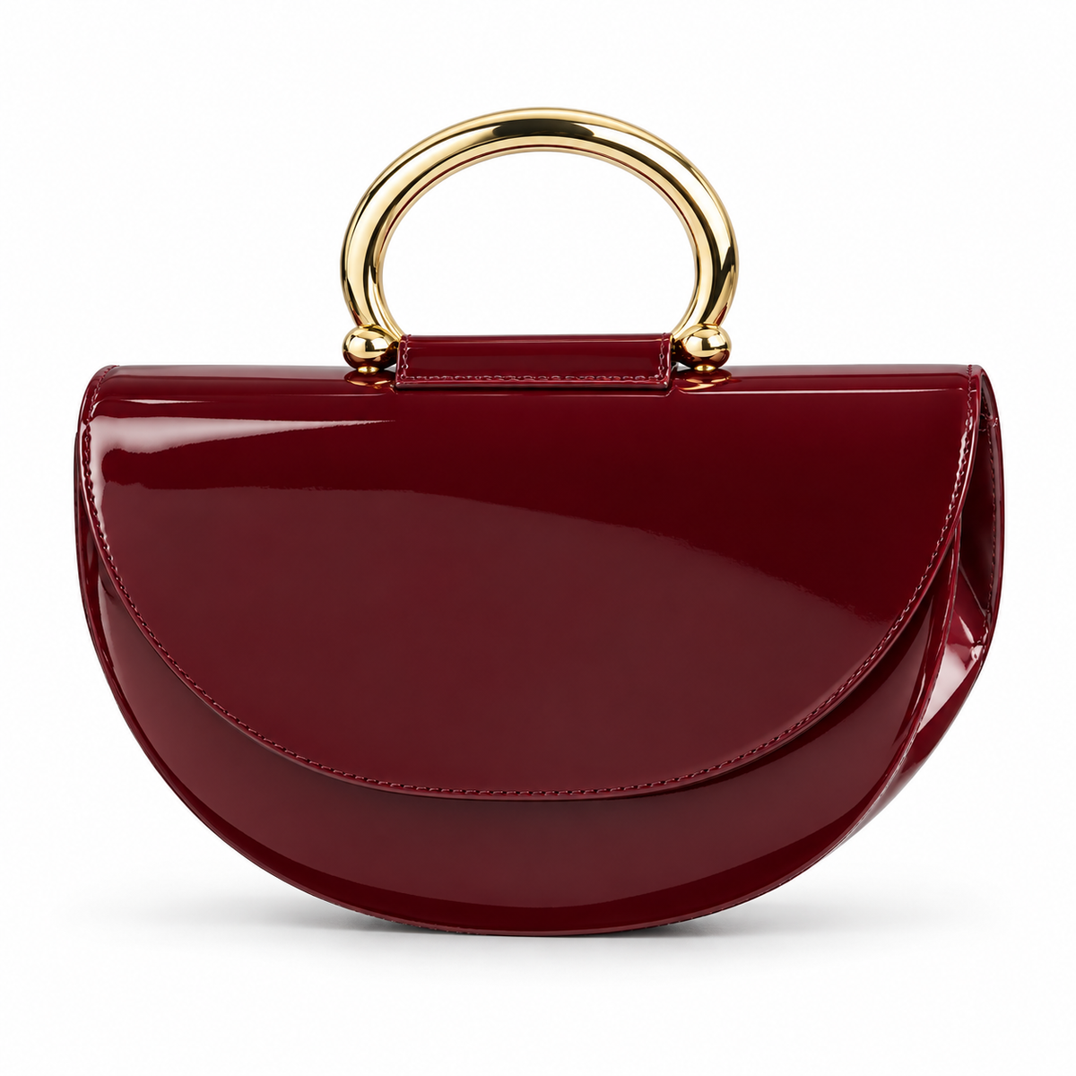 Oxblood Half-Moon Handbag with Gold Ring