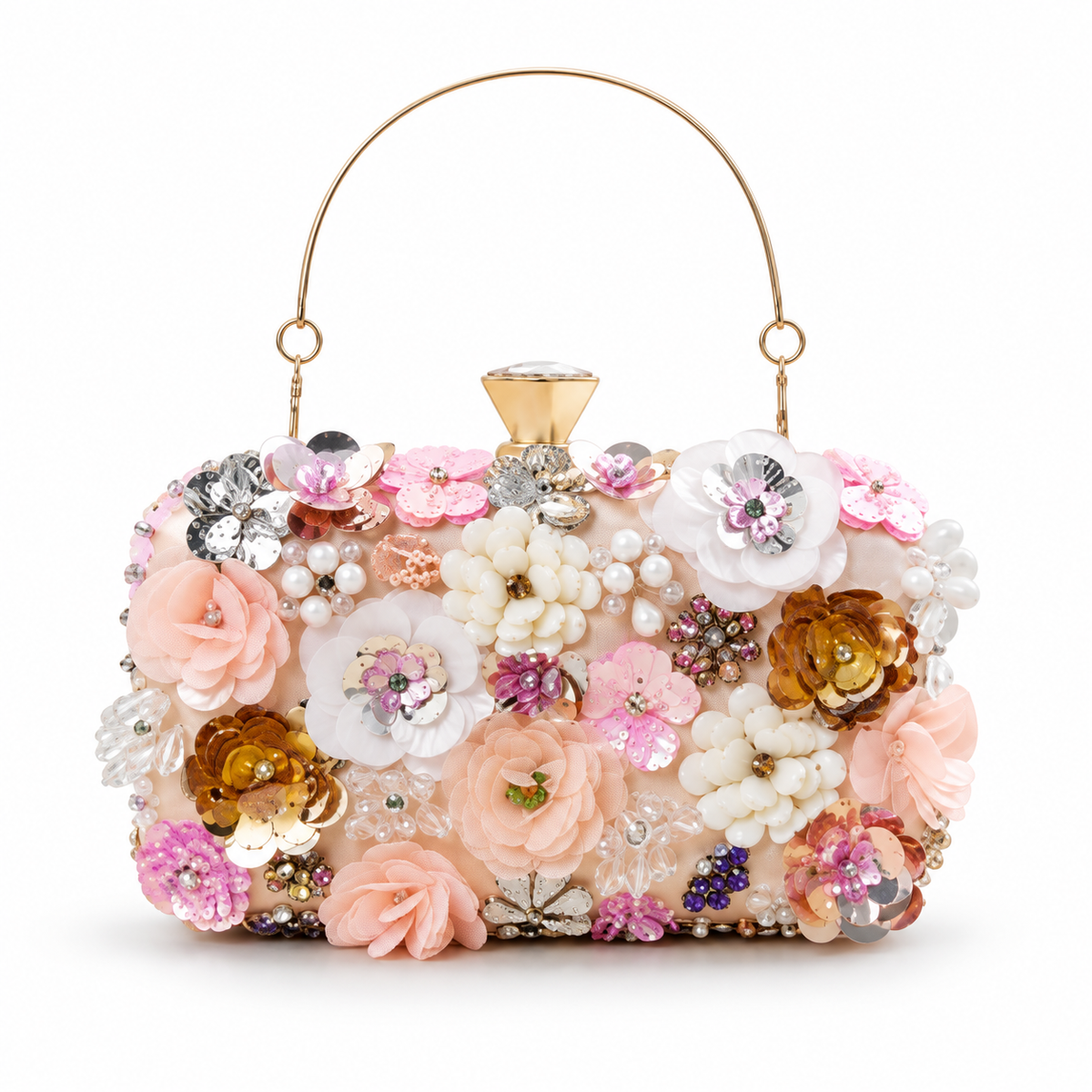 Pastel Floral Pearl Evening Handbag