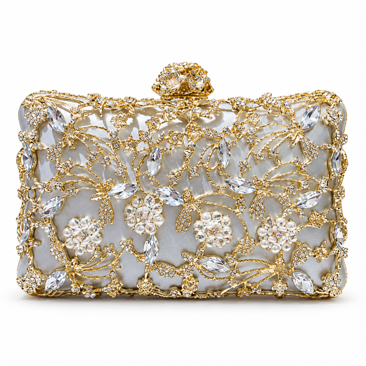 Silver Clutch with Gold Vine Filigree