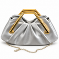 Silver Pleated Handbag with Gold Hardware