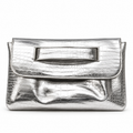 Silver Crocodile-Embossed Clutch
