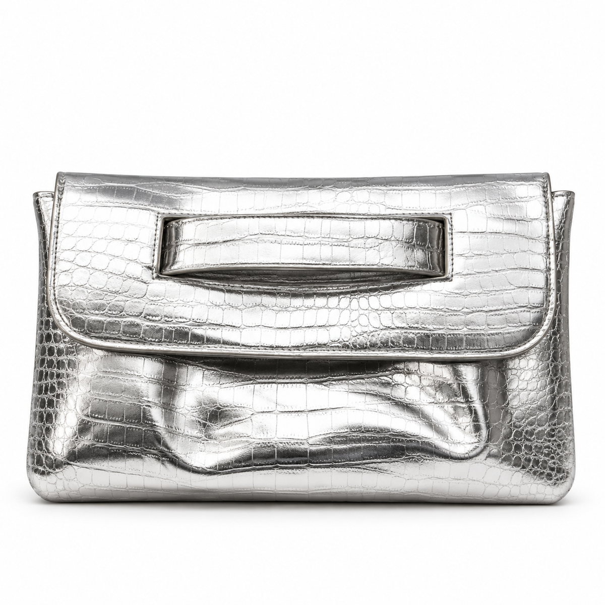 Silver Crocodile-Embossed Clutch
