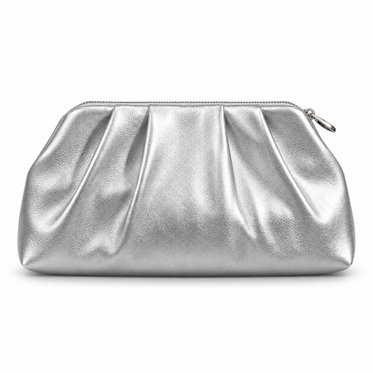 Silver Pleated Trapezoid Clutch